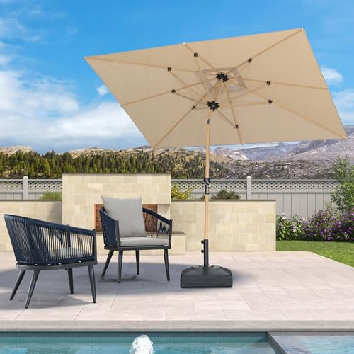 PURPLE LEAF Parasol Balcon 1,8 × 2,7 m Rectangulaire en Teck Carré Beige | Mât en aluminium, Angle réglable, Hydrophobe, Polyester 200 g/m², Résistant aux intempéries, Anti-décoloration, Piscine, Café