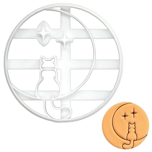 BAKERLOGY Cat on The Moon Cookie Cutter - Bake Whimsical Halloween Treats - Detailed Biscuit Cutter Design for Baking and Crafts, Ideal on Fondant, Dough, Clay