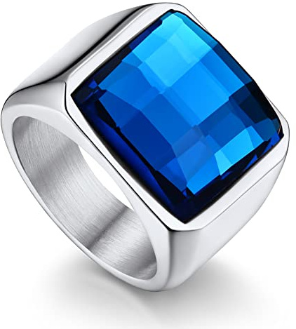 Bandmax Ring Herren Siegelring Edelstahl Bandring Ring mit Stein Schwarz/Blau Zirkonia Ring 15MM breit Accessoires Herren Schmuck Größe 54mm bis 72mm wählbar
