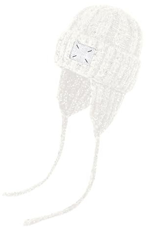 SRZYMJ Wintermütze Herren Damen Weiß Unisex 80% Merinowolle wasserdichte Beanie mit Ohrenklappen Warm Wintermütze Strickmuetze mit Fleecefutter Strickmützen Wollmütze Laufmützen Winter Hat