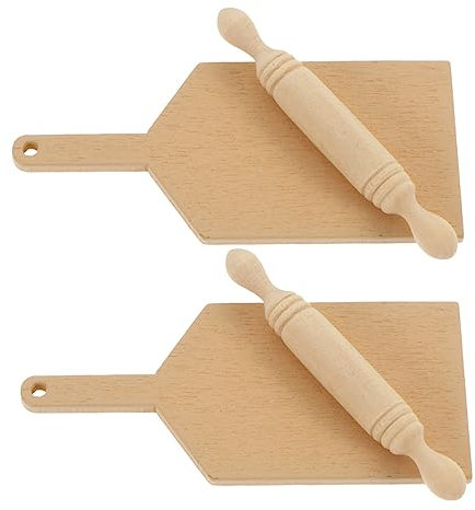 Vaguelly 2sets Mini Rolling Pin and Chopping Board for Dollhouse Kitchen Realistic Kitchenware Models for Creative Play for Crafts and Boy Playthings