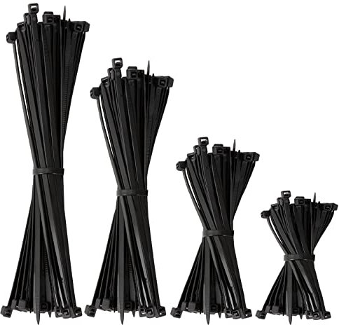 BEEWAY Cable Ties Black - 120 Pack 3.6mm Zip Ties, Tie Wraps for Home, Office, Garden, Assorted in Sizes 100mm, 150mm, 200mm, 300mm (30pcs/Size)