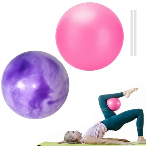 KATLKIU Mini Pilatesball, 20 cm weicher Ball mit aufblasbarem Strohhalm, weicher Yogaball für Bauch- und Schultertraining, Gleichgewicht (Rosa+Lila Wolke)