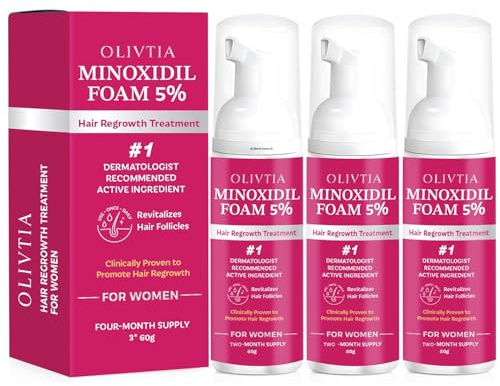 5% Minoxidil Foam for Women Hair Growth: OLIVITA Spray Hair Regrowth Treatment Serum with Biotin & Rosemary -Stop Hair Thinning and Hair Loss For Stronger Thicker Longer Hair 3 Packs