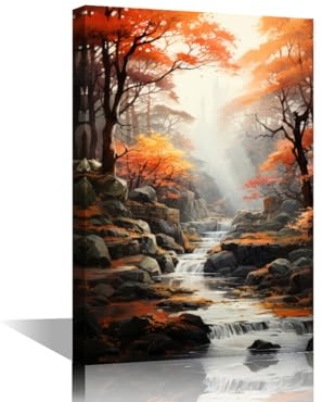 TISHIRON 1 Panel Forest Wall Art Canvas Fall Pictures Nature Landscape Wall Painting for Bedroom Wall Art for Living Room Contemporary Modern Home Decor Office Posters Framed - 24x16in