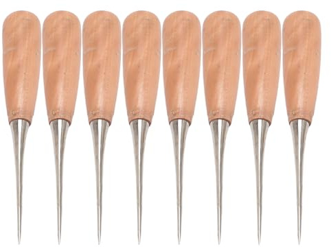 8 punteruoli con manico in legno, punteruolo professionale per cucire o riparare tela, scarpe, borse