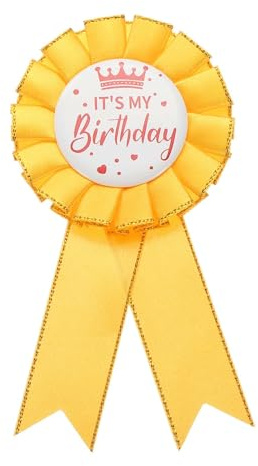 PATIKIL Birthday Ribbon, 5.9 x 2.8 Award Ribbon Pin Fabric It's My Birthday Pin for Party Adults Women Party Decorations Celebration Accessory Gift, Golden Yellow
