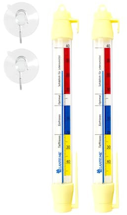 Lantelme 2 Stück Gefrierschrankthermometer mit Haken und Saugnapf Temperatur + - 40°C | Kühlschrankthermometer Set 21cm lang Ø 2cm | Analog Thermometer für Kühlschrank Gefrierschrank Kühltheke (2)