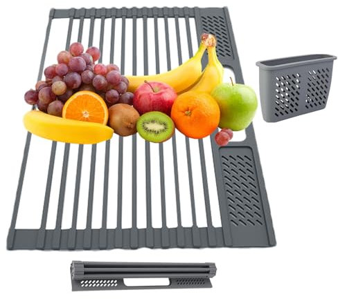 Roll Up Dish Drying Rack - Dish Drainer Rack, 42.5cm Sink Dish Drying Rack - Heat-Resistant Silicone Mat for Glassware Drying & Space Saving, Ideal for Modern Kitchen Counters & Sink Areas
