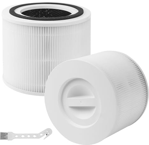 2 Filtri HEPA per Levoit Core 300 / Core 300S / Core 300-RF, 3 in 1 Filtro a carbone attivo H13 H13 HEPA per filtrare il 99,97% di polline di polvere, adatto a pazienti allergici e fumatori, Bianco
