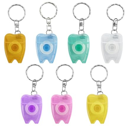 SENLIN DENTAL Zahnseide-Schlüsselanhänger, tragbar, minzfarben, Zahnseide, Schlüsselanhänger, Zahnform, flaches Design, Rolle, Mundpflege, Zahnreiniger, Hygiene, 15 m Länge (10 Stück