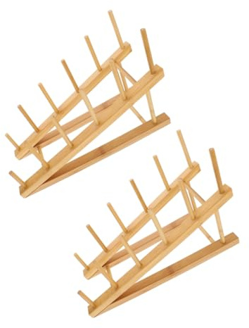 ERINGOGO 2pcs Multi-layer Display Rack Plate Display Stand Plate Storage Rack Kitchen Organizer Stand Desktop Shelf Wooden Dish Holder Desk Shelf Organizer Book Khaki Bamboo