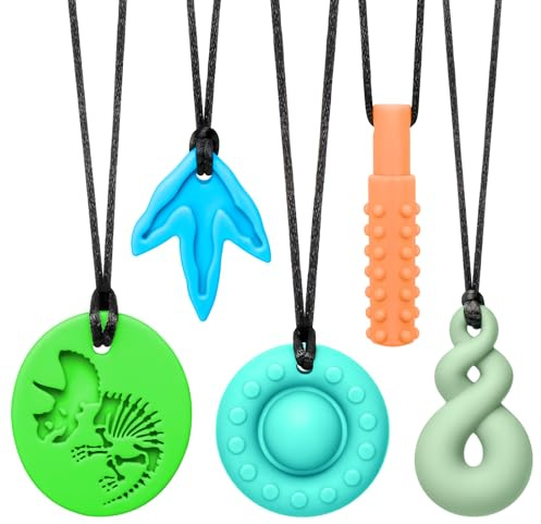 CLDY Kaukette für Kinder, 5er-Pack sensorische Kauketten, Autismus-Spielzeug für Jungen und Mädchen, Beißring aus Silikon BPA-frei, perfekt für Kinder mit ADHS, Beißende, Fingernägel Kauen
