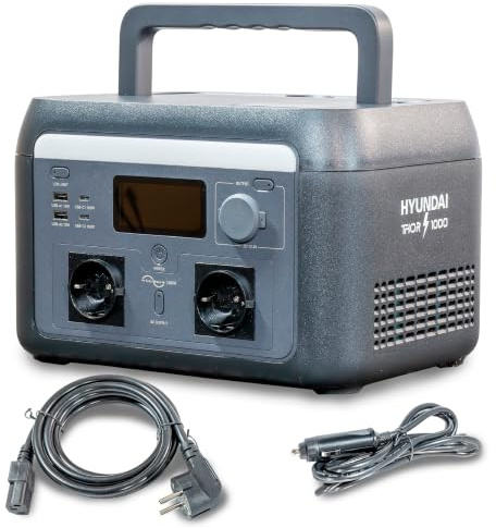 HYUNDAI Estación de Energía Portátil 1000W con Carga Rápida - Power Station con App para Control Inteligente - Generador Solar con SAI para Emergencias - Batería LiFePO4 Ligera y Duradera