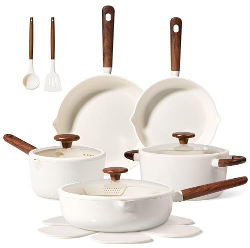 CAROTE Ceramic Cookware Sets, Pots and Pans Set Non stick, Non Toxic Healthy Induction Cookware, 14 Pcs Nonstick Kitchen Pots and Pans Set, PFAS PTFE Free, Dishwasher Safe