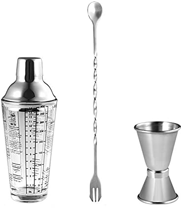 BOSHYUM Shaker per Cocktail in Vetro, Set da Cocktail, manovella con Scala per Regolare Il Set da Cocktail, Bicchiere da Cocktail, Latte, tè, Negozio, Strumento Speciale