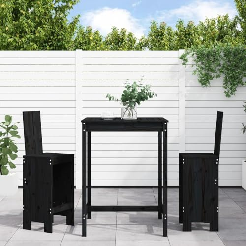 Qnhdfrt Gartenbar Set Schwarz Massivholz Kiefer 82 5x82 5x110 cm mit 2 Barhockern Outdoor Bierzeltgarnitur für Terrasse Balkon Garten