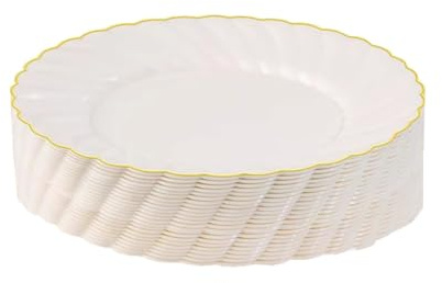 Plasttallrikar 25 stycken engångs plasttallrikar plasttallrikar med guldkant partytallrik plast engångstallrikar festservis hårdplast tallrikar för bröllop födelsedagar fest dessert