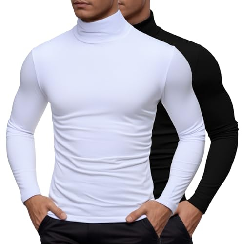 rollkragenpullover herren weiß, 2pack Rollkragenpullover Herren Slim Fit Kragenpullover Langarm Langarmshirt Einfarbig Basic Turtleneck Baumwolle Unterziehrolli Dünn Compression Kompressionsshirt