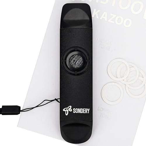 Sondery Professional Kazoo Dual Head Metal Kazoo with High Low Pitch and 5 Membranes, Jam Along With Guitar, Ukulele, Violin and More, Black