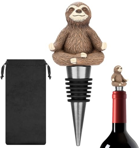 LULLEA Yoga Sloth Wine Stopper – Funny Sloth Gifts for Women & Men – Colourful Champagne Saver with Gift Bag – Perfect Birthday, Valentine’s, Mother’s, Father’s Day, Xmas Present