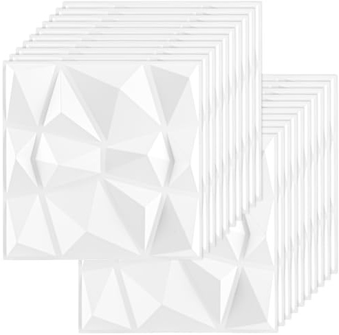 LDHHYH 20 Pièces Panneaux Muraux 3D Blancs en PVC 30 x 30 cm, Panneau Mural Decoratif Autocollant pour Salon, Mur TV, Chambre et Plafond, Revetement Mural Léger à Relief Moderne