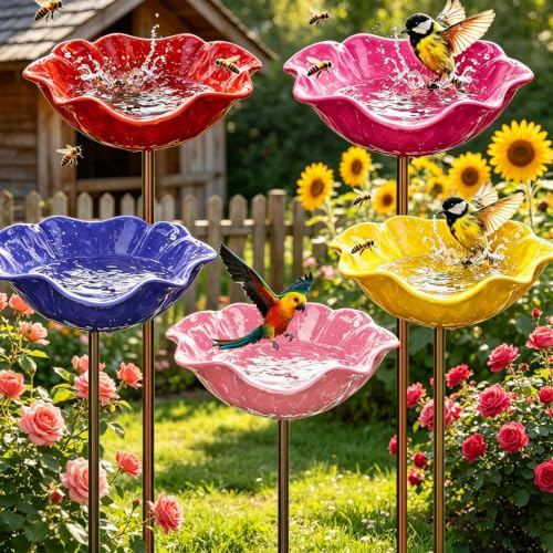 Bain D’Oiseaux,5 Pièces Abreuvoir Oiseaux Exterieur sur Pied,Mangeoires pour Oiseaux,Bain pour Oiseaux,Bassin pour Oiseaux,pour Insectes et Papillons,Décoration Jardin Terrasse