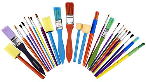 Artlicious Foam Brushes Wood Handle Brush Set - Use with Craft, Watercolor, Oil, Gouache Paints, Face Art, Miniature Detailing and Rock Painting
