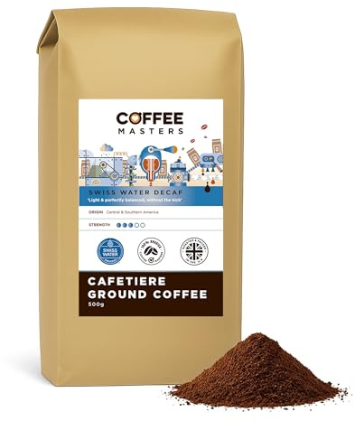 Coffee Masters Swiss Water Decaf Ground Cafetiere Coffee 500g - 100% Arabica Naturally Decaffeinated Beans - Great Taste Award Winner