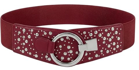 BlackButterfly Kunstleder Taillengürtel Damen Strass | 6,5 cm Breit, Nieten Und Steine, Ringhaken, Gerade Oder Schräg Tragbar, Größen S-XXL, Taillenformer, Glitzer