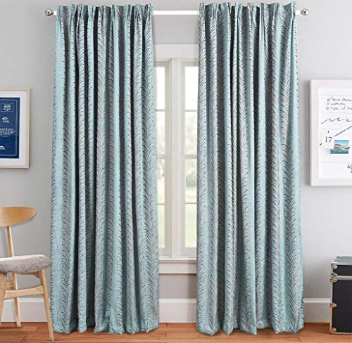Prime Linens Heavy Jacquard Pair Curtain Fully Lined Pencil Pleat Free Tiebacks (Teal, 90 x 90)