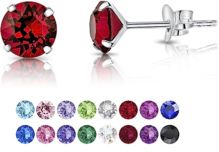 Pendientes Mujer Plata de Ley 925 con Brillantes de Cristal Rubí 6 mm - Pendientes Rojos de Botón Pequeños Plata Ley 925 - Clásicos, Elegantes, Hipoalergénicos Sin Níquel