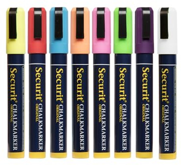 SECURIT - Set 8 Pennarelli a Gesso Liquido - Punta Media 2-6 mm | Multicolore - Assortiti - Cancellabili con Panno Umido - Inchiostro Atossico