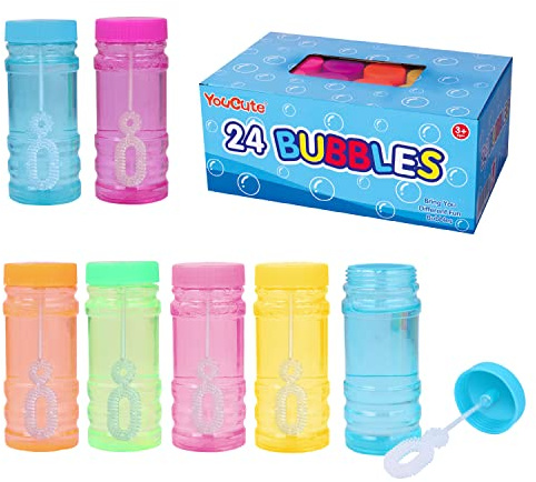 Bubbles 24 Pack Party Favor for Kids Bulk Bubble Solution Blowing Wand 2 Dozen Party Supplies Outdoor Toys Wedding Party Christmas Celebration Birthday Fun Gift