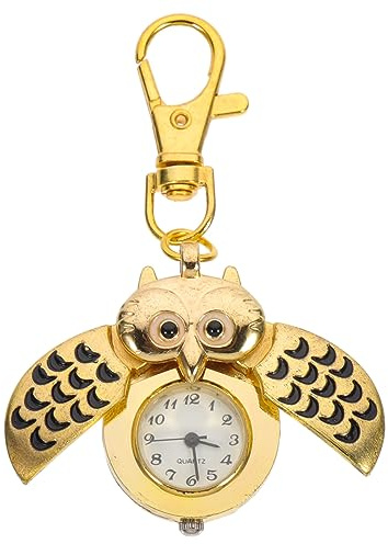 Hemobllo Eulenform Taschenuhr mit Schlüsselbund Retro Hängende Quarzuhr Schlüsselanhänger Uhr Tasche Hängen für Frauen Mädchen (Golden)