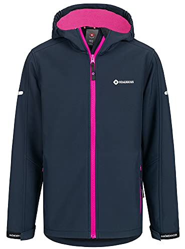 Höhenhorn Cledo - Giacca in softshell per bambini, per le mezze stagioni, antivento, impermeabile, traspirante, per le attività all’aperto, blu scuro/rosa, 116