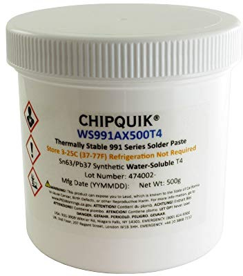 Chip Quik WS991AX500T4 Thermally Stable Solder Paste WS (Water-Soluble) Sn63/Pb37 T4 (500g jar)
