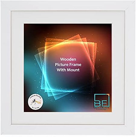 Boldon Framing - Matt White, Square Thin Photo Frame in Solid Wood with White Wall Mount, 8x8- Pic Size 6x6 Picture Display