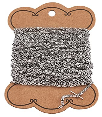 Beadthoven 32.8Ft/10M Satellite Chains, Stainless Steel Cross Cable Chains with Round Beads Soldered Ball Bead Bracelet for Jewellery Making