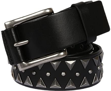 3 Reihen Spitznieten Pyramid Nietengürtel Ledergürtel Schwarz Mit Dornschließe Punk Gothic Partygürtel Für Damen Und Herren, Metall Nieten Gürtel,Schwarz,120cm/waist:40~42