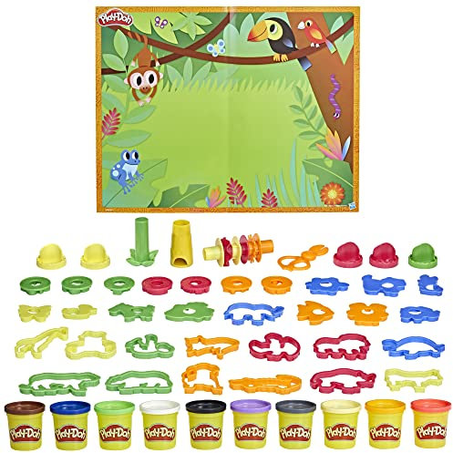 Play-Doh Tierabenteuer-Set mit 45 Knetwerkzeugen, 10 Dosen und Knetunterlage