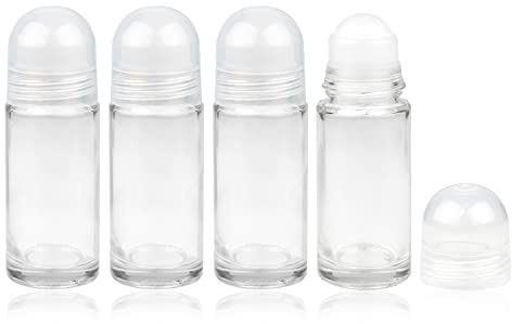 Wresty 4 Pcs 50ml/1.7oz Roll-on Deodorant Bottles Perfume Essential Oil Roller Bottles DIY Travel Deodorant Container With Plastic Roller Ball&Clear Cap