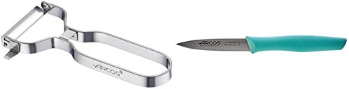 Arcos Gadgets Profesionales, Pelador de Frutas Pelador de Verdura, Acero Inoxidable Cromado + Serie Nova, Cuchillo Mondador, Hoja de Acero Inoxidable de 85 mm, Mango de Polipropileno Color menta