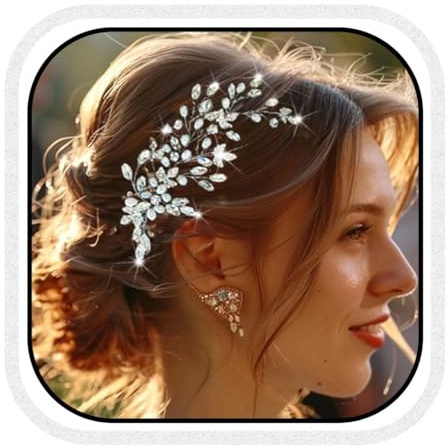 Unicra Perle Hochzeit Haar Rebe Silber Strass Braut Kopfstück Blatt Haarschmuck für Frauen und Bräute