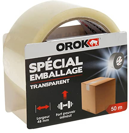 OROK - Ruban adhésif d'emballage - Adhésif d'emballage transparent, ruban adhésif déménagement - 50m x 48mm - Haute résistance, fort pouvoir adhésif - Usage intérieur - Colis légers/mi-lourds