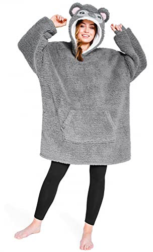CityComfort Sudaderas Mujer con Capucha Bata Manta Forro Polar Mujer (Gris Koala, Talla única)