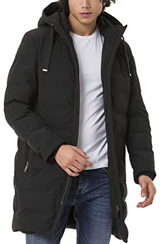 Redbridge Manteau matelassé - Parka longue rembourrée avec capuche et fermeture éclair - Veste d'hiver légèrement rembourrée avec poches zippées, coupe regular, Noir , M