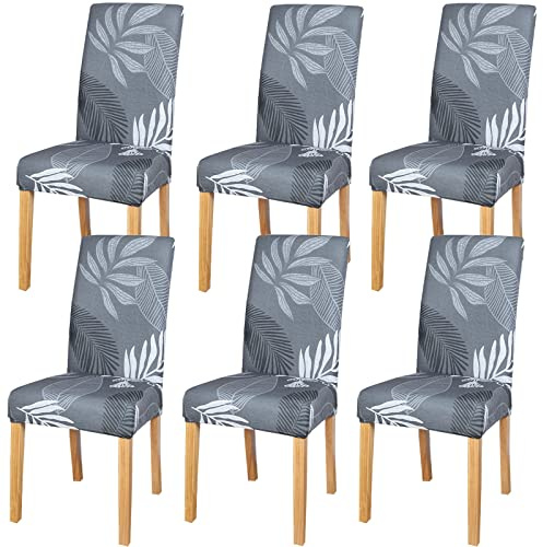 MOLVCE Stuhlhussen 6er Set Stuhlbezug Universal bi-Elastic Hussen für Stühle Moderne Stretch Stuhlhussen Stuhl Abdeckung Abnehmbare Waschbar für Esszimmer, Hotel, Bankett, Partys Deko, Laub