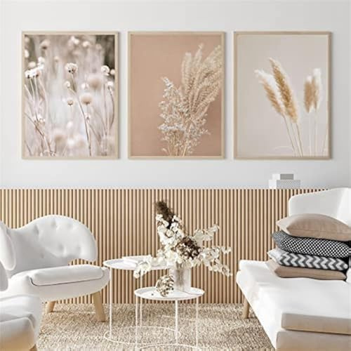 LPFNSF Moderne Blumen Leinwand Malerei 3 Stück Set Plant Wandbilder Boho Beige Natur Pampasgras Bilder, kein Rahmen. (50x70cm*3)