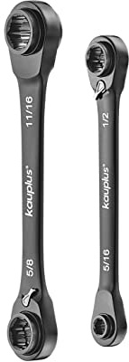 kauplus 4 in 1 SAE Anti-Rutsch Box End Reversible Ratsche Wench Set – 2 Stück, 6pt., 120 Zähne Ratschengetriebe, 5/16 Zoll bis 3/4 Zoll